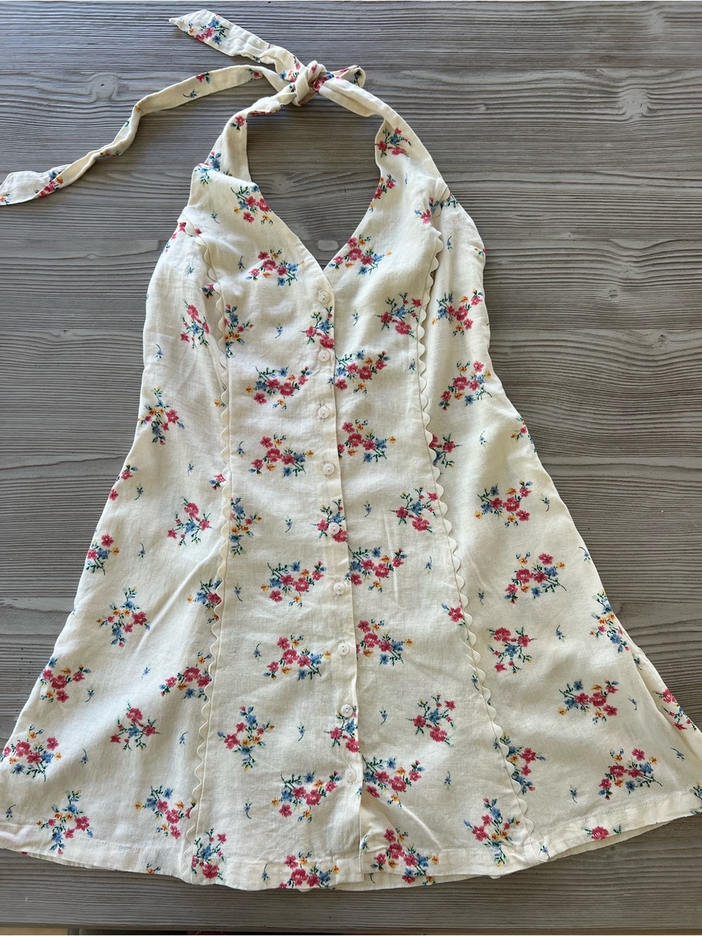 Universal Thread Cream Floral Halter Mini Dress with Pink & Blue Accents